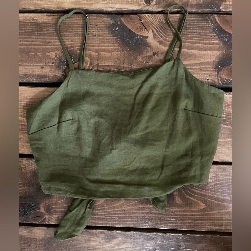 Urban Renewal Made in LA Eco Linen Tie Back Tank Top in Green
